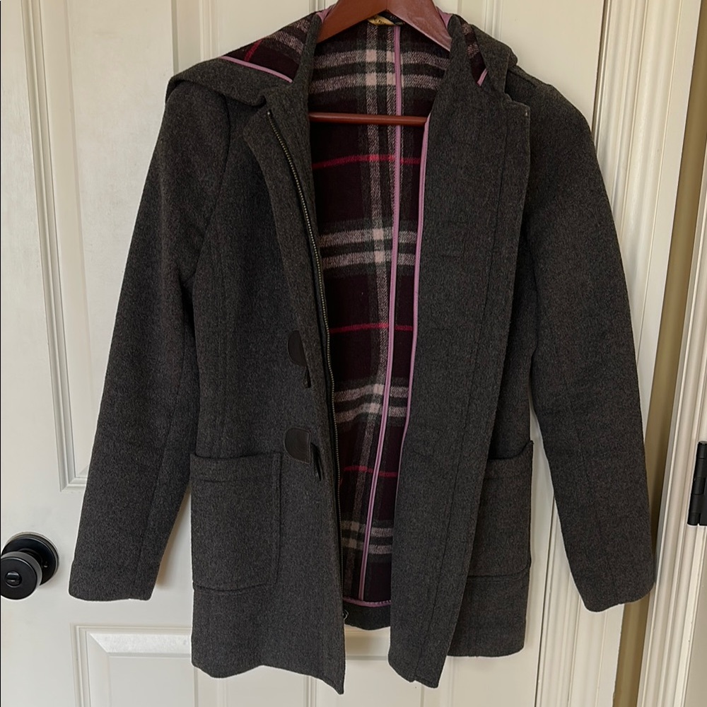 Brooks Brothers Hooded Toggle Coat with Plaid Lining